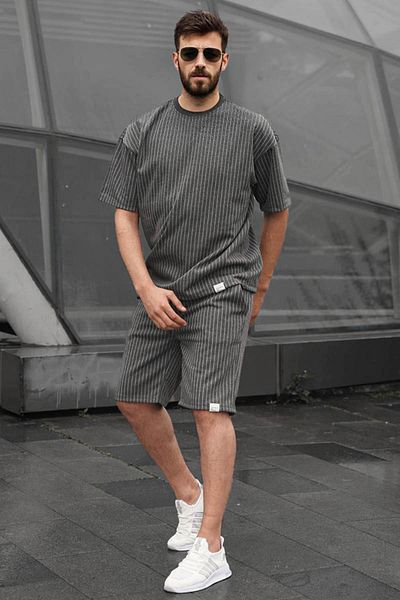 Madmext Αντρικό Σορτς Ανθρακί Ριγέ 6398