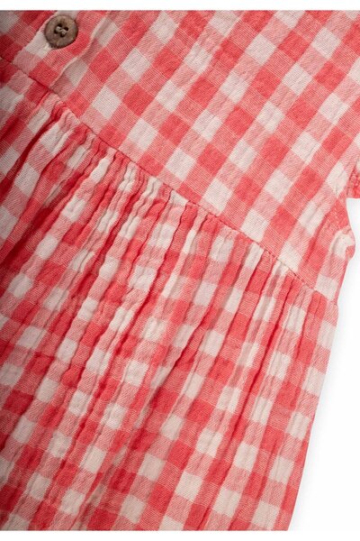 Cigit Pöti Kare Desenli Elbise 1-8 Yaş Mercan