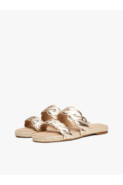 Tommy Hilfiger Women's Flat Sole Genuine Leather Gold Sandals Fw0Fw08670-0Hs