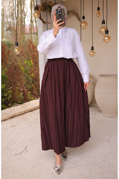 sefamerve Fusta plisata cu talie elastica Fusta 71268-03 Rosu Claret