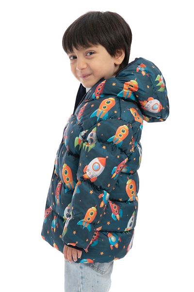 Royalside Sports boy's fleece lined Hooded rocket pattern winter sports coats & jackets & parkas