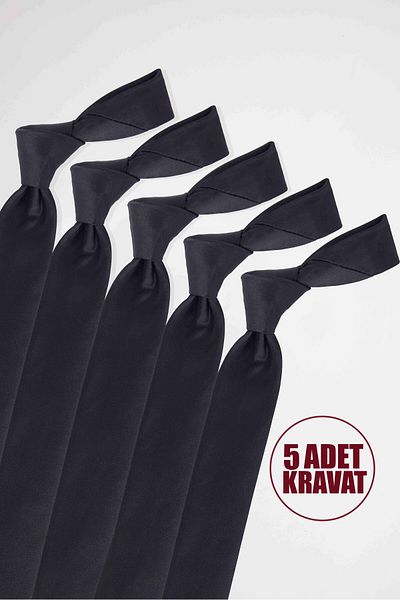 Tudors Pack of 5 Plain Classic Black Men's Tie with Pocket Square
