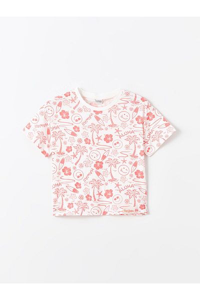 LC Waikiki Crew Neck Printed Short Sleeve Girl's Crop T-Shirt