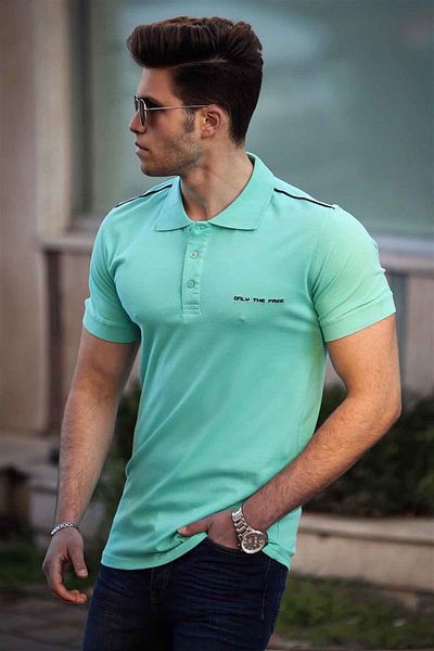 Madmext Tricou cu gât polo pentru bărbați turcoaz 4558