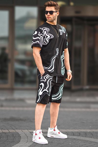 Madmext Černé vzorované pánské šortky Set 5948