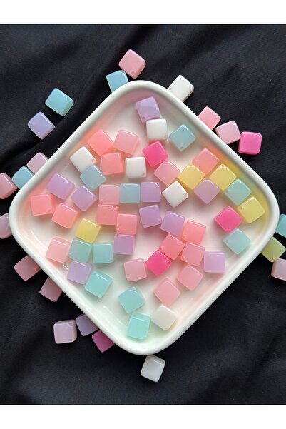 Bijumix Aksesuar 20 Adet Karışık Renkli Küp Boncuk 10 Mm Kare Boncuk
