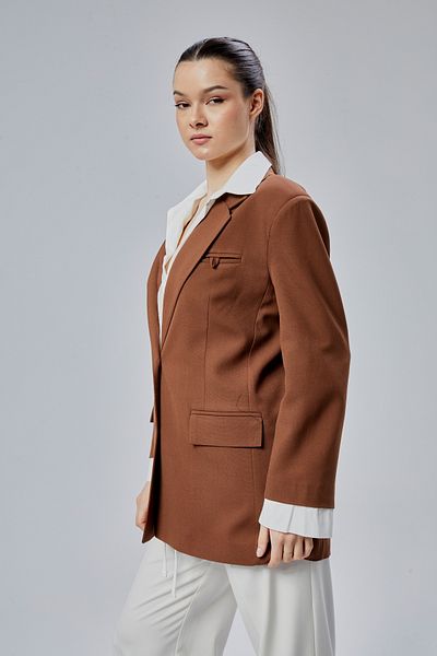 Bolivente Brown Shirt Detailed Regular Blazer Jacket