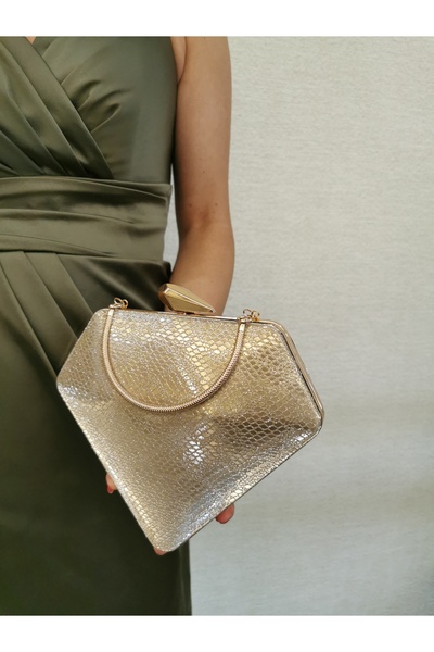 MODA Soave Collection Women's Evening Dress Snake Gold Gold Chain Wedding Night Party Bag