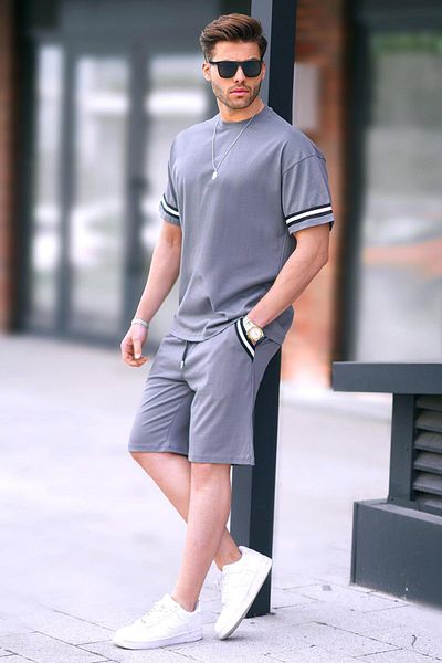 Madmext Geräuchertes Herren-Shorts-Set mit Rundhalsausschnitt 5951
