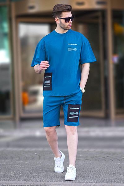 Madmext Ανδρικό σορτς Petrol Blue Crew με στάμπα 5942