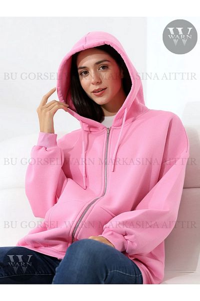 warn Cardigan cu fermoar cu glugă roz pentru femei