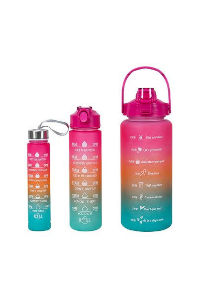 Generic 3PCS Gradient Gym Water Bottle Set – 2000ML/900ML/300ML Portable Sports Fitness Bottles