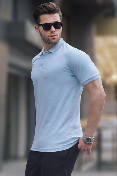 Madmext Μπλε Regular Fit Ανδρικό μπλουζάκι πόλο γιακά 6105