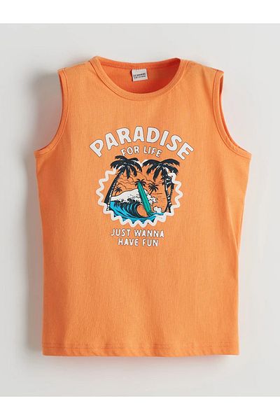 LC Waikiki Lcw Kids Orange Crew Neck Boys Tank Top and Swim Shorts