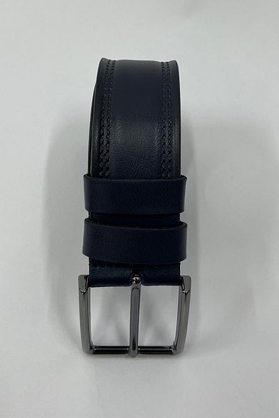 Madmext Μπλε Navy Faux Leather Διπλή Ραφή Απλό Ανδρική Ζώνη 7221