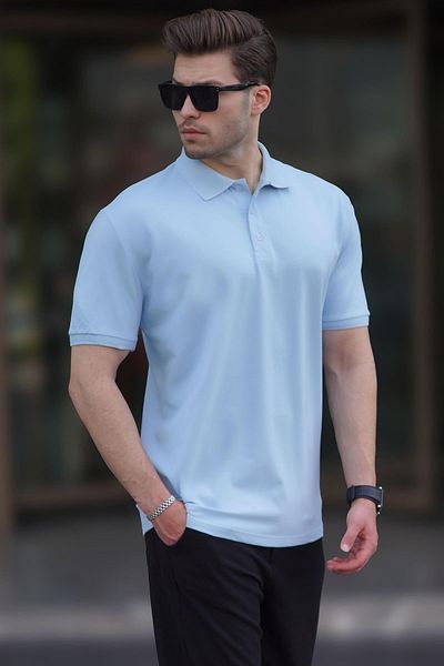 Madmext Pánské tričko s modrým polo výstřihem overfit – krátký rukáv 7029