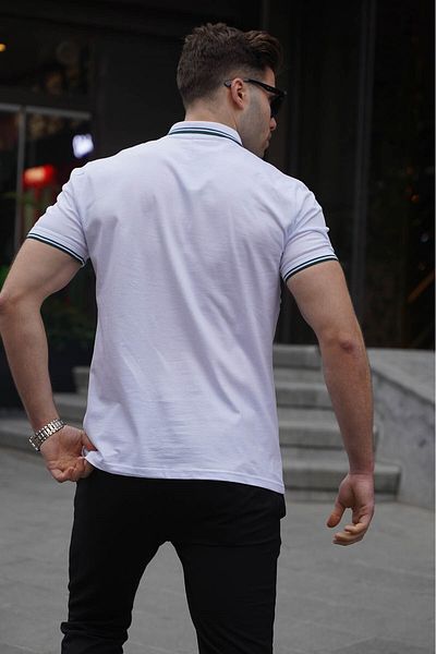 Madmext Λευκό ριγέ μπλουζάκι πόλο λαιμόκοψη 5869