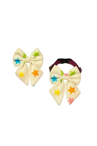 MS Pet Design Adjustable Bow Model Cat Dog Bow Tie and Hair Clip Set