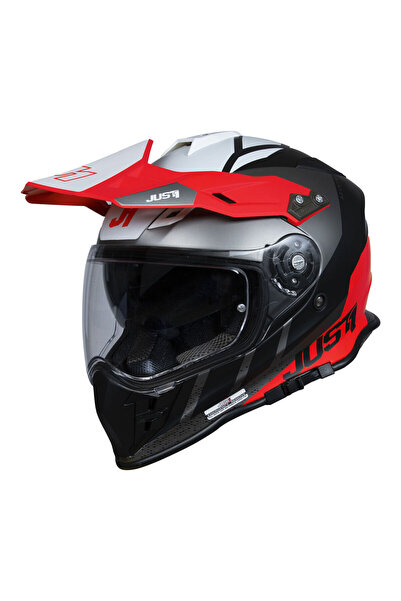 Just1 J34 Pro Outerspace Mat Titanium- Beyaz-Kırmızı Kask