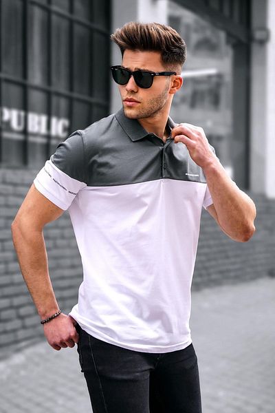 Madmext Ανδρικό μπλουζάκι Polo Neck Λευκό - Basic