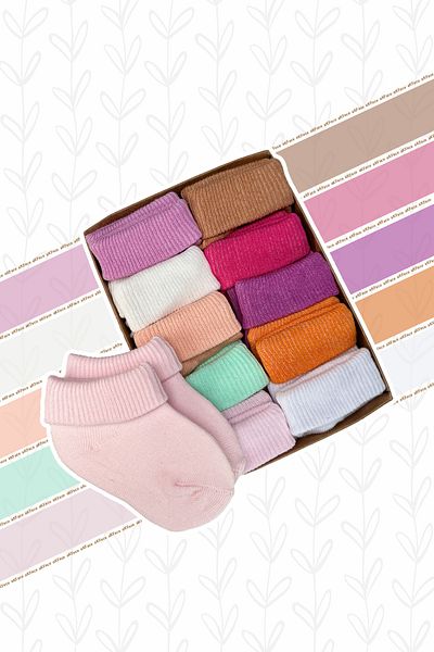 Akface Organic 10-Piece Socket Curved Boxed Boy Girl Newborn Baby Socks 0-18 Months