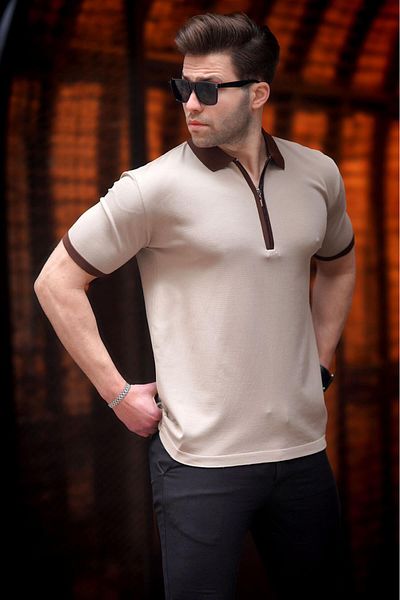 Madmext Ανδρικό T-Shirt με φερμουάρ Mink 6880