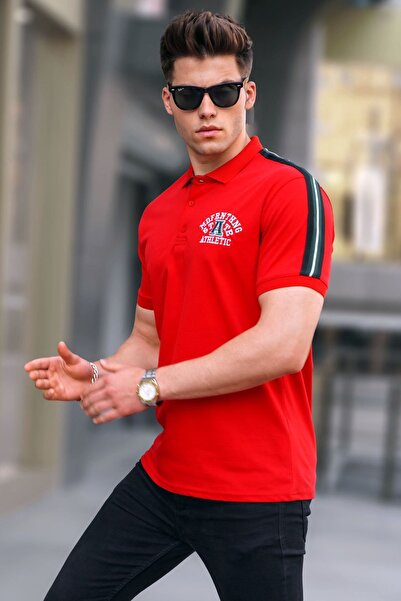 Madmext Red Embroidered Polo Collar T-Shirt 5875