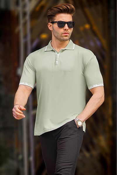 Madmext Πράσινο ανδρικό μπλουζάκι Polo Neck 6877