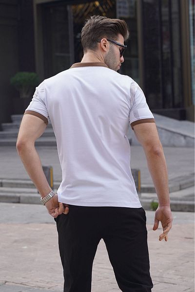 Madmext Weißes gemustertes Herren-T-Shirt mit Polokragen 6080