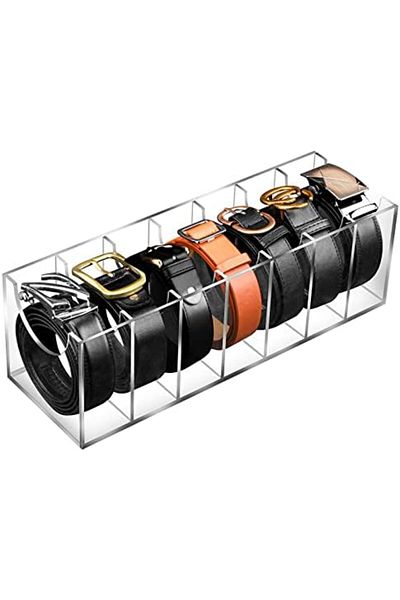 Generic Acrylic Belt Storage Holder with 7 Compartments for Closet or Drawer Organization and Clear Display