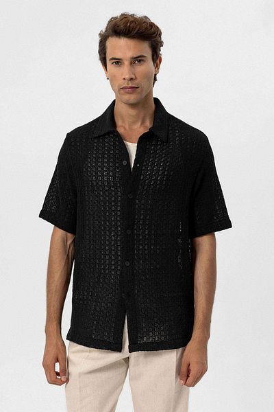 Antioch Black Textured Crochet Men's Shirt