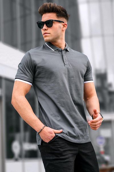 Madmext Ανδρικό T-shirt Smoked Plain Polo Collar