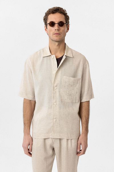 Antioch Ecru Linen Blended Short Sleeve Men's Shirt