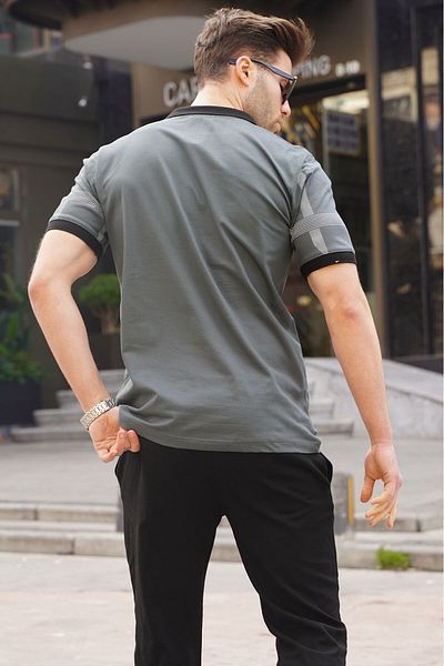 Madmext Smoked gemustertes Herren-T-Shirt mit Polokragen 6080