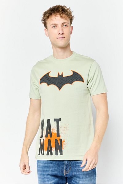 Batman Dc Men Crew Neck Short Sleeve Brand Logo T-shirt, Olive
