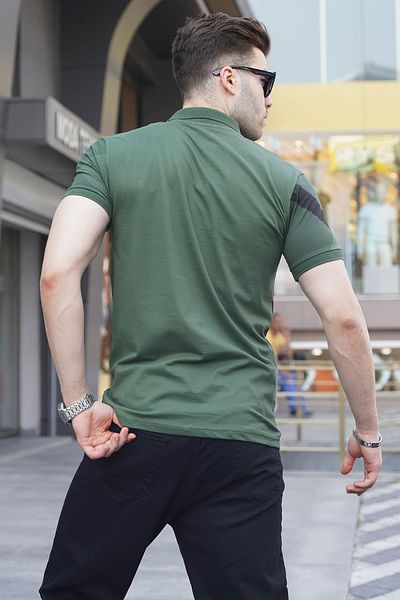 Madmext Pánské tričko s pololímečkem s khaki vzorem 6081