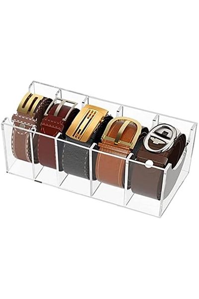 Generic Belt and Tie Organizer with 5 Compartments for Closet Storage and Clear Display Case