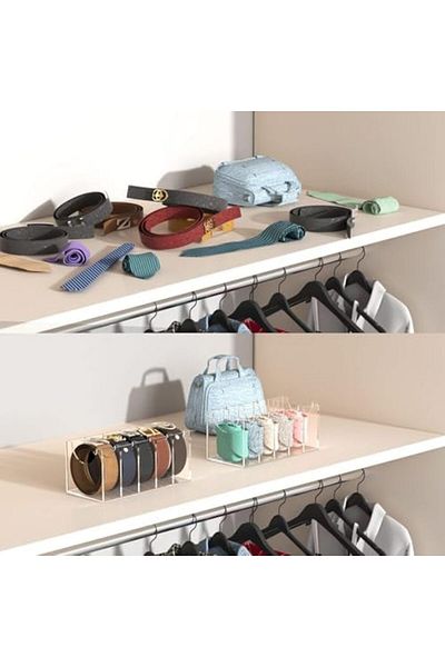 Generic Acrylic Belt Organizer with 5 Compartments for Closet Storage of Belts, Ties, and Bow Ties