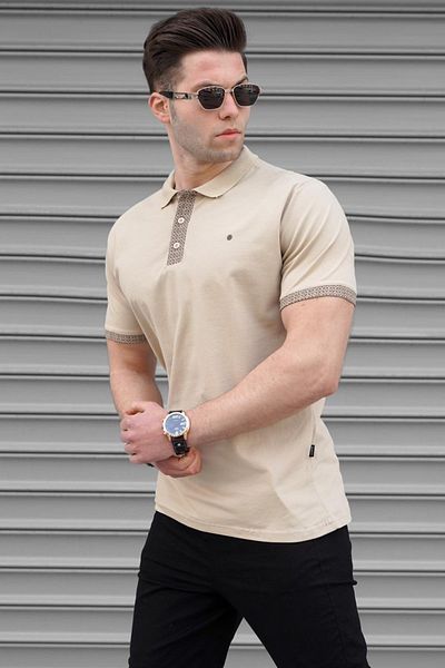 Madmext Beigefarbenes, einfarbiges Herren-T-Shirt mit Polokragen