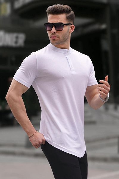 Madmext Weißes Basic-Herren-T-Shirt mit Polokragen 6132