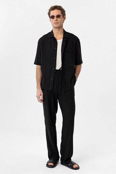 Antioch Black Linen Blend Short Sleeve Men's Shirt