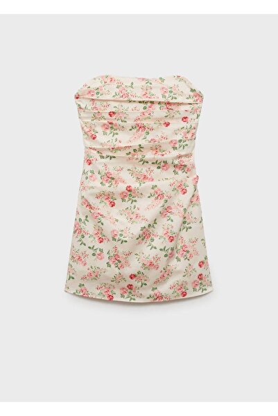 MANGO Woman Çiçekli straplez elbise