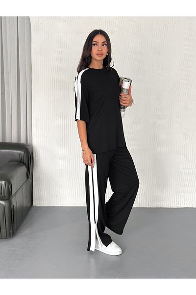 sportiness Soft Texture Short Sleeve Modal Fabric Track Suit with Slits at the Bottom