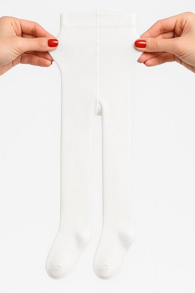 SIRRI Girl's Combed Cotton Pantyhose White-Cream Soft and Flexible - 0-12 Years