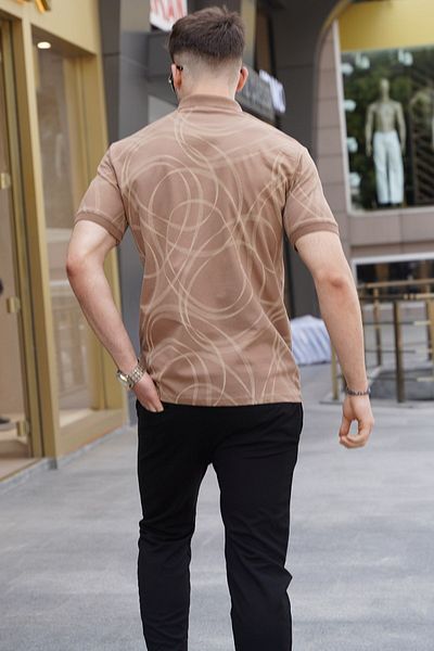 Madmext Braun gemustertes T-Shirt mit Polokragen 5873