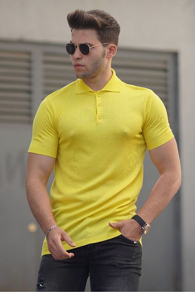 Madmext Ανδρικό μπλουζάκι κίτρινο πλεκτό Polo Collar 9289