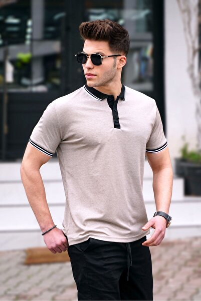 Madmext Béžové základní pánské tričko s límečkem Polo