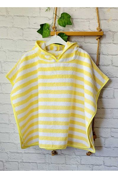 GÜRPAMUK HOME & BABY Outlet Export 100% Cotton Girls-Boys Sea, Beach, Pool, Bath Towel Poncho Striped/
