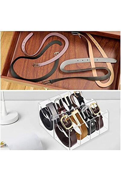Generic Acrylic Belt Organizer with 8 Compartments for Closet Storage of Ties, Jewelry, Watches, and Rings