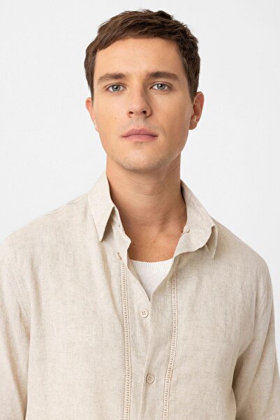 Antioch Stone Linen Blended Relaxed Men's Shirt